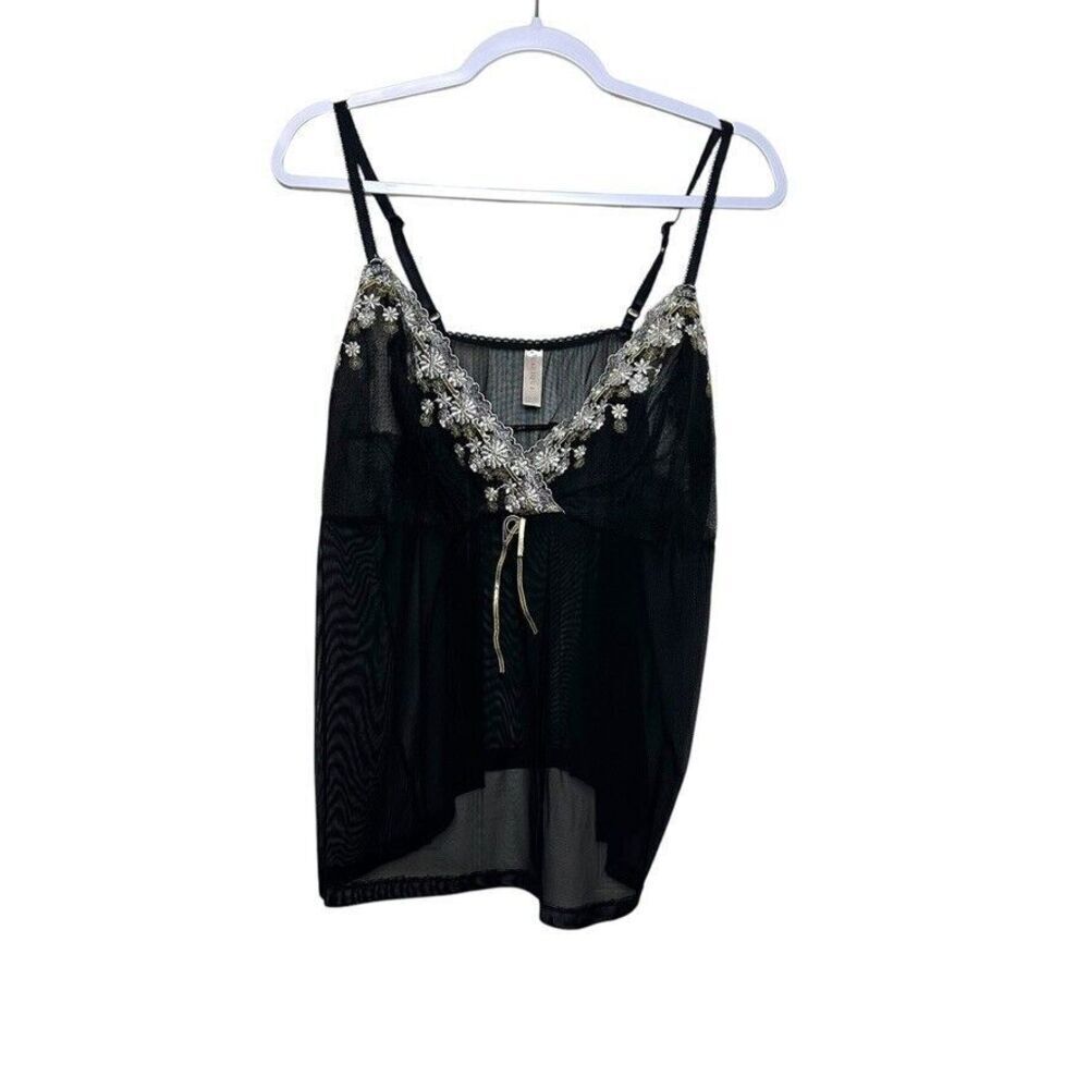 Cacique Lingerie  Chemise Top Sleepwear Sheer‎ Women's 22/24 Black Nighty Floral